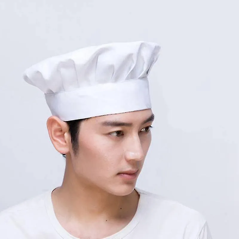 2pcs Chef Mushroom Cloth Hat Elastic Band Adjustable Size For Adults/kids (white)