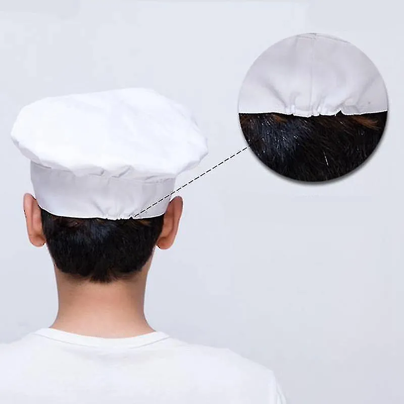 2pcs Chef Mushroom Cloth Hat Elastic Band Adjustable Size For Adults/kids (white)