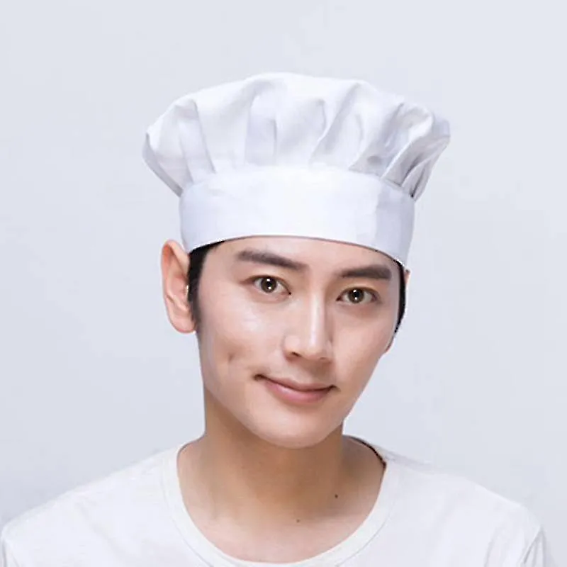 2pcs Chef Mushroom Cloth Hat Elastic Band Adjustable Size For Adults/kids (white)