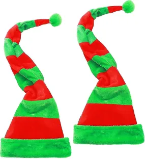 2pcs Christmas Elf Hat - Long Striped Felt Hat For Kids Adults Holiday Theme, Christmas Party Favors