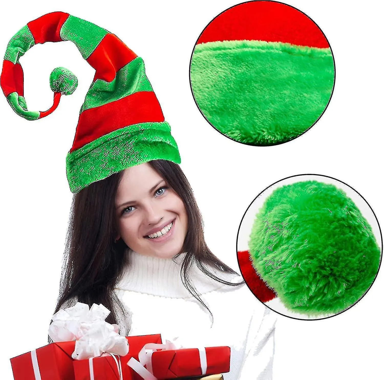 2pcs Christmas Elf Hat - Long Striped Felt Hat For Kids Adults Holiday Theme, Christmas Party Favors