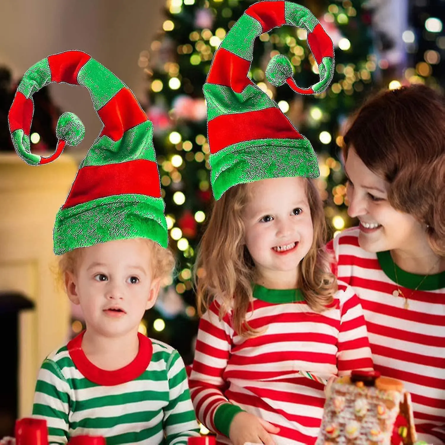 2pcs Christmas Elf Hat - Long Striped Felt Hat For Kids Adults Holiday Theme, Christmas Party Favors