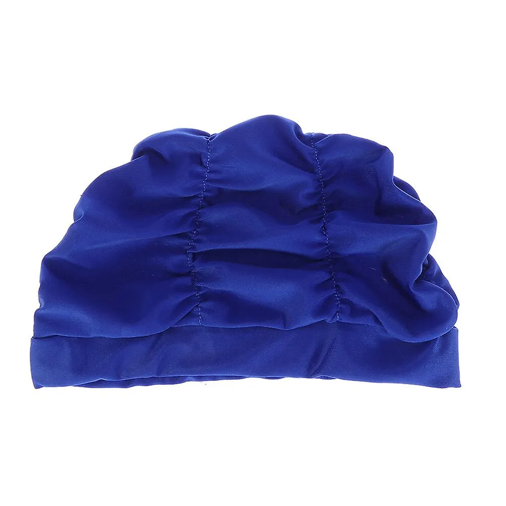 2pcs Women Swim Comfortable Pleated Swim Hat Swimming Ear Protector for Swimming (Blue + Black)