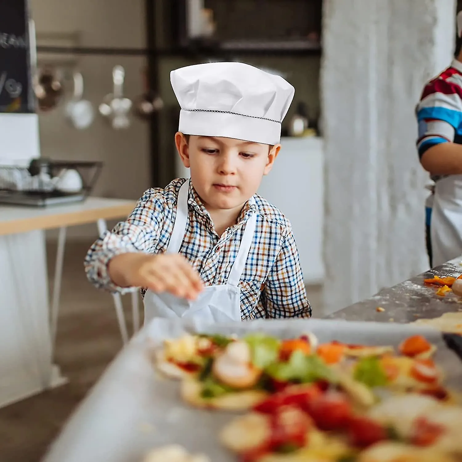 4 Pcs Child Chef Hats 3-13 Years Old, Adjustable Cooking Hat Boy Girl, Breathable Polycotton Chef Toque, Toddler Kitchen Chef Ca