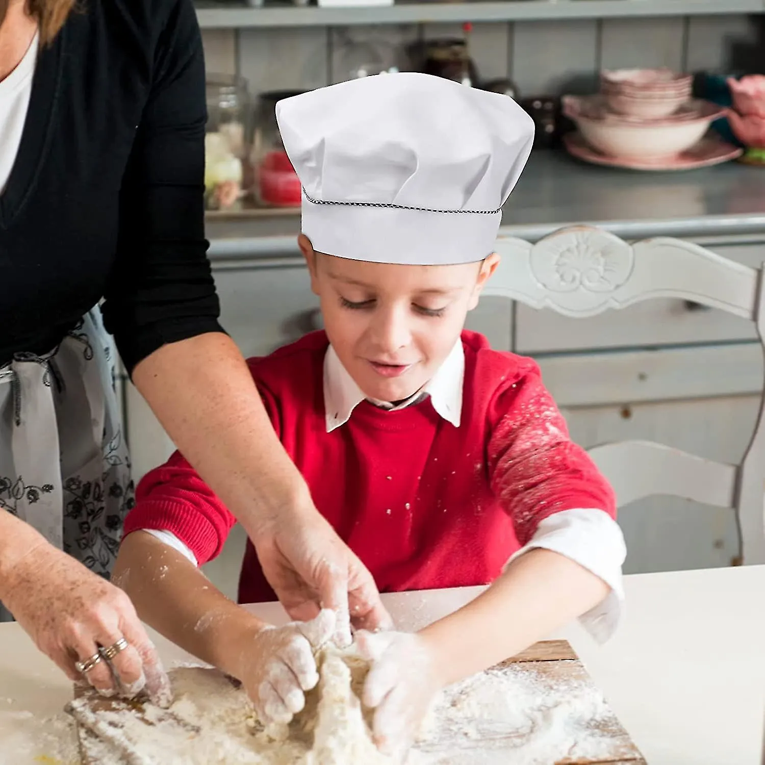 4 Pcs Child Chef Hats 3-13 Years Old, Adjustable Cooking Hat Boy Girl, Breathable Polycotton Chef Toque, Toddler Kitchen Chef Ca