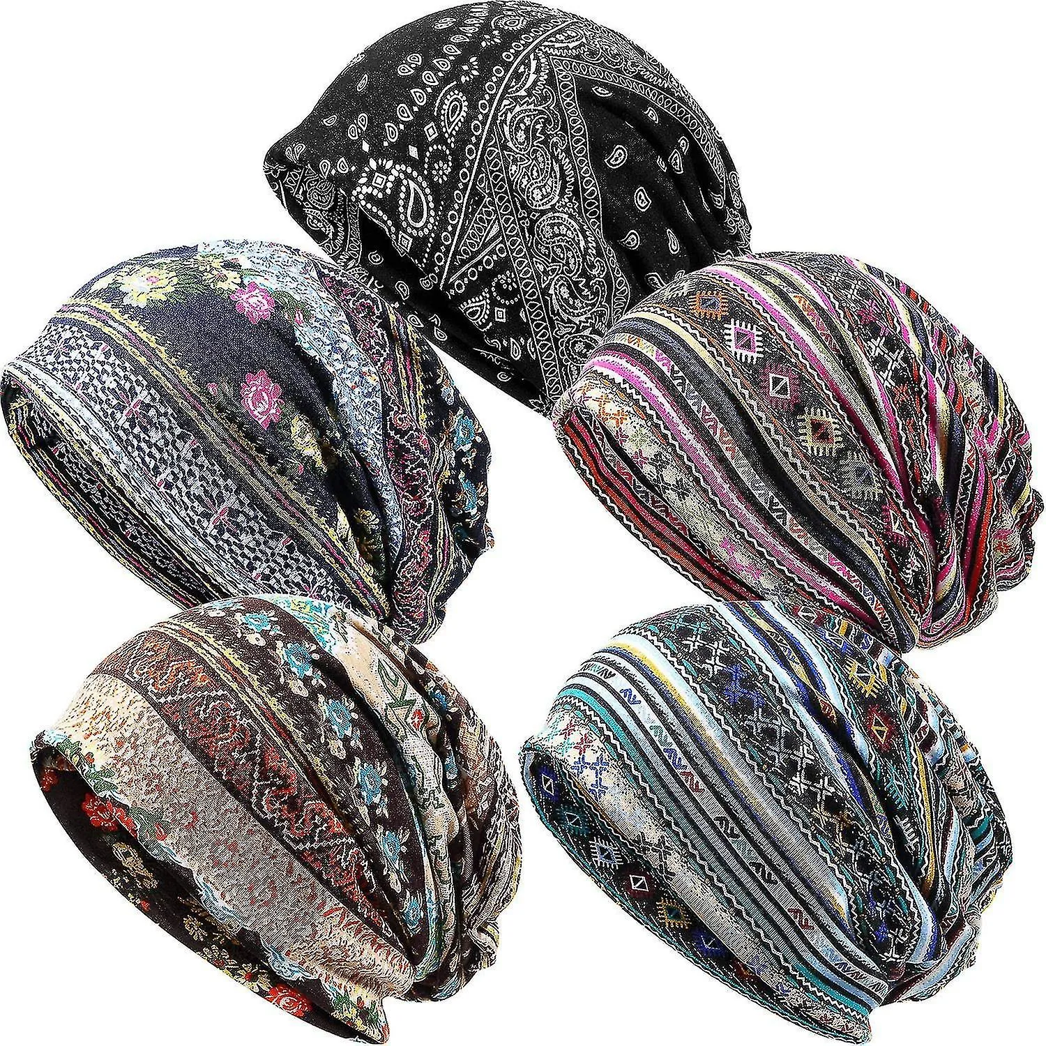 5 Pieces Women's Slouchy Beanie Hat Baggy Skull Sleep Cap Turban Headwear