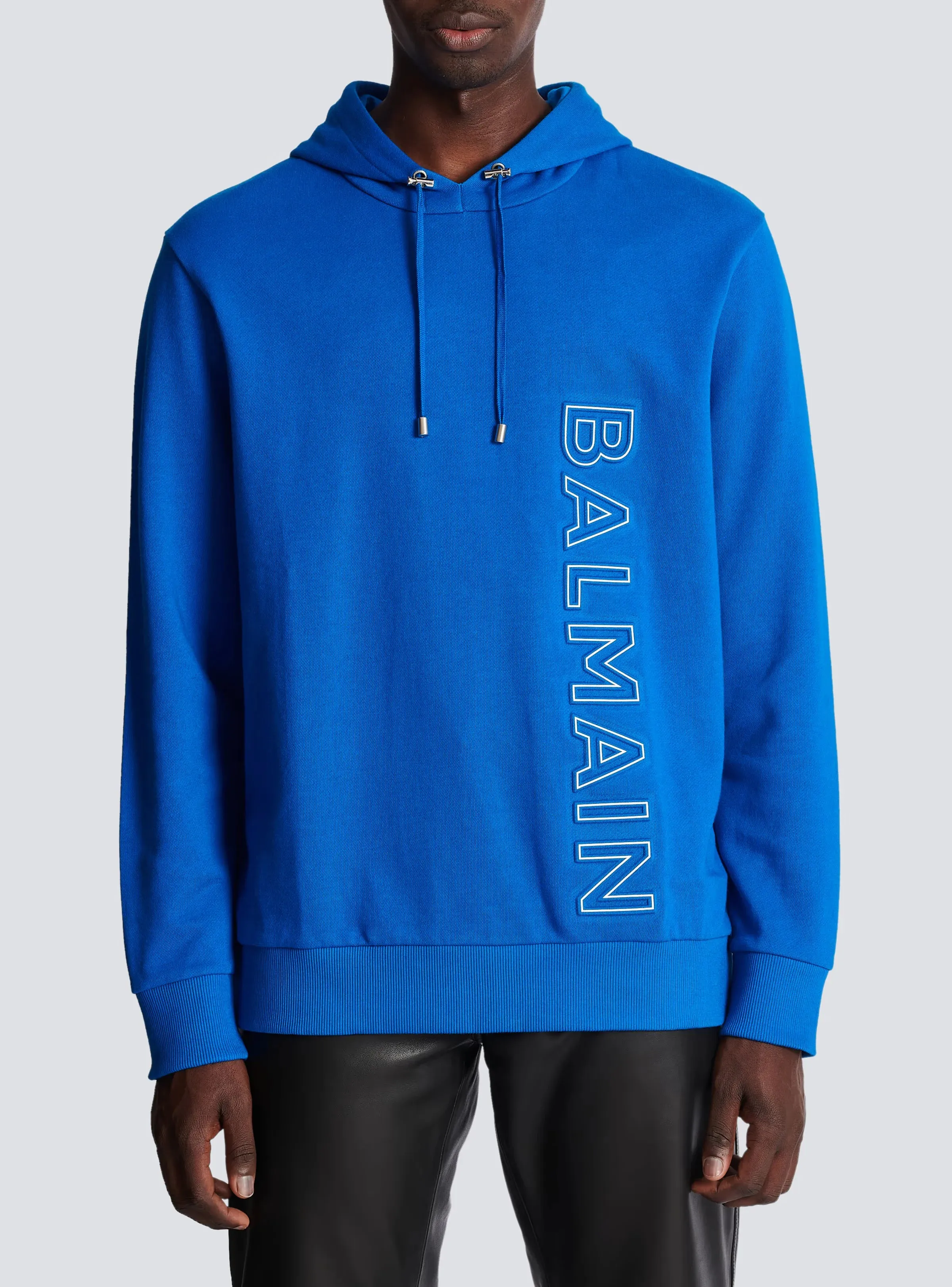 Balmain Embossed Balmain Hooded Sweatshirt Medium Blue/ White