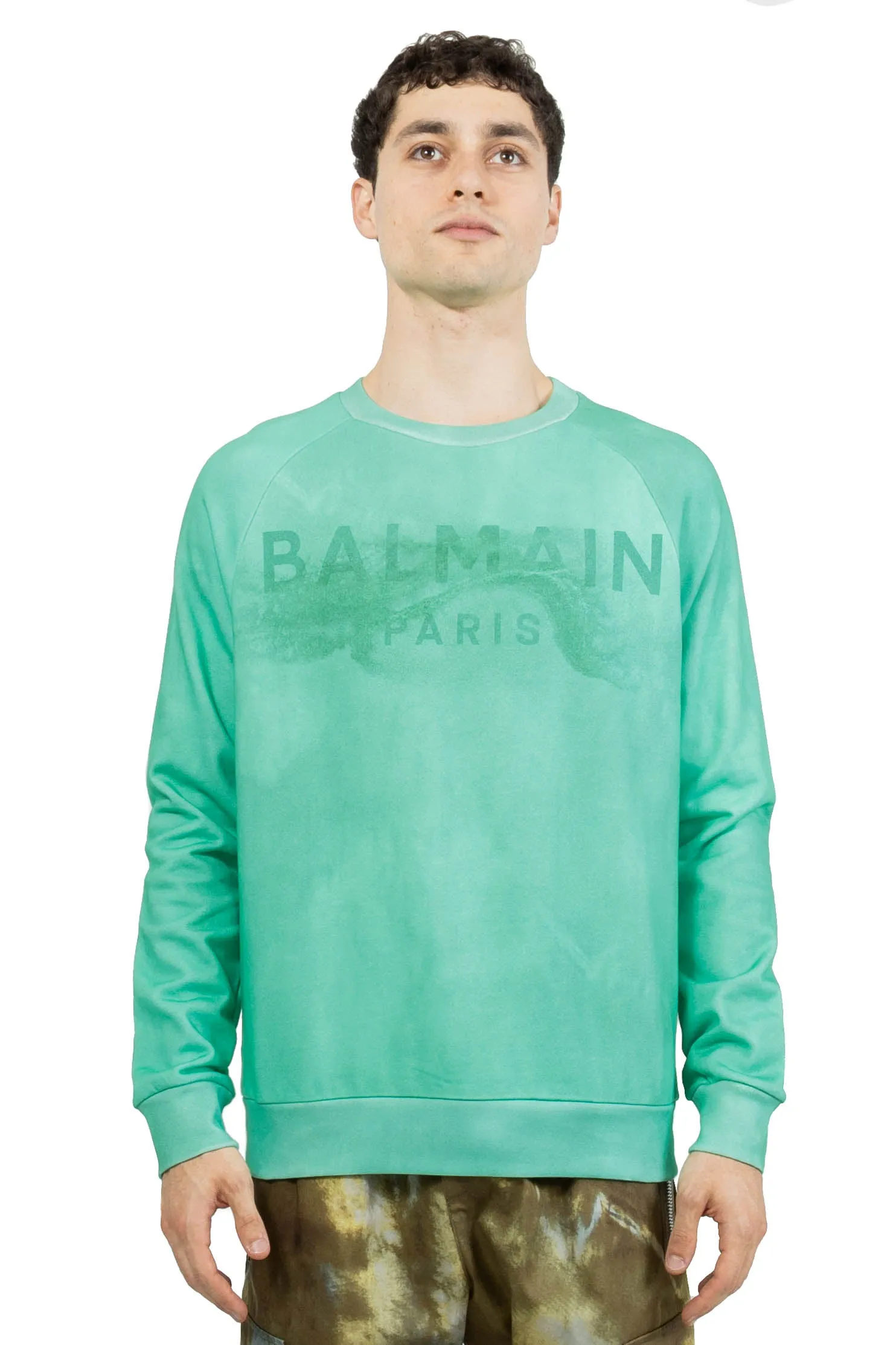 Balmain Logo Printed Crewneck Sweatshirt Green/Emerald Green