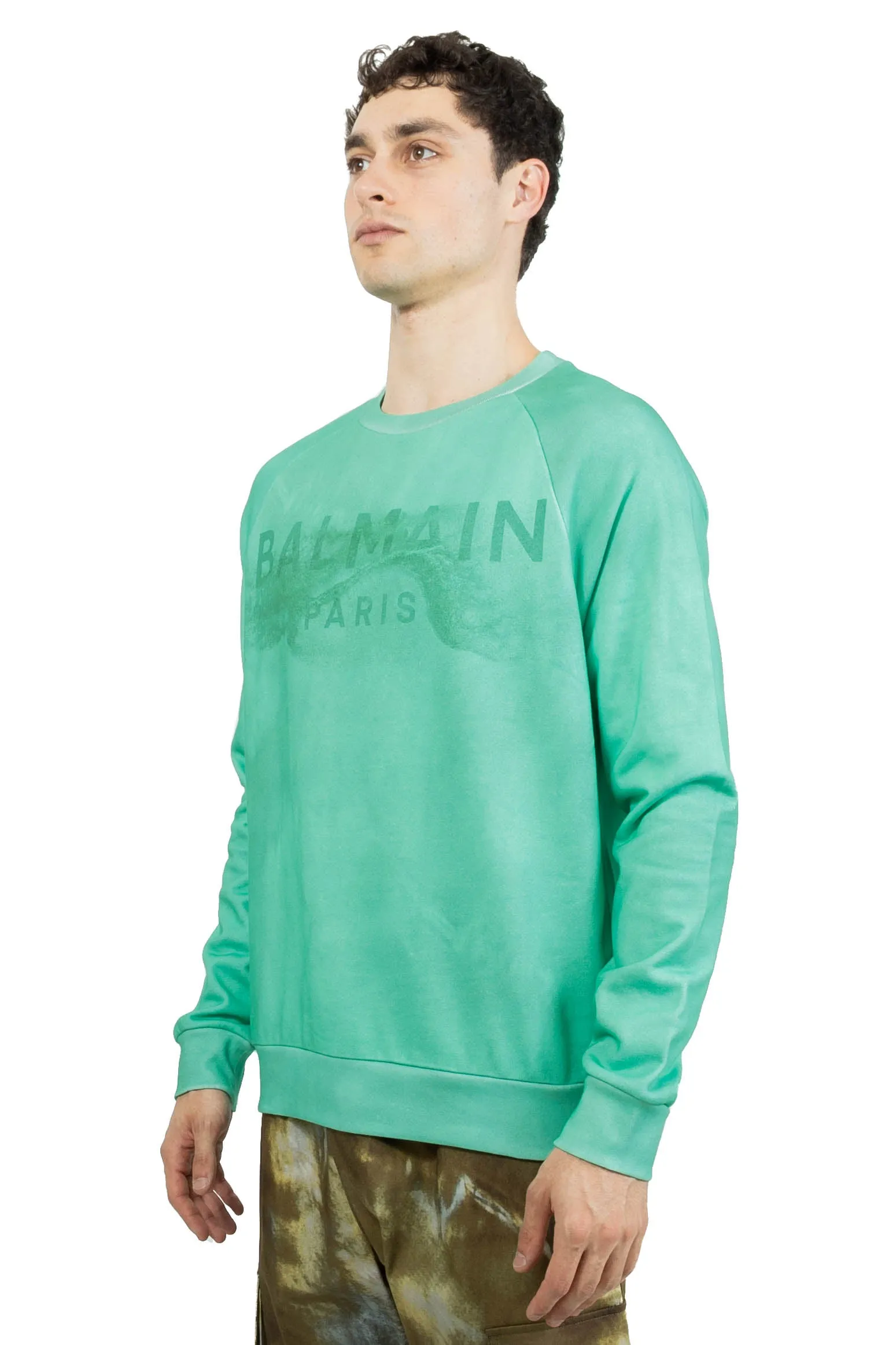 Balmain Logo Printed Crewneck Sweatshirt Green/Emerald Green