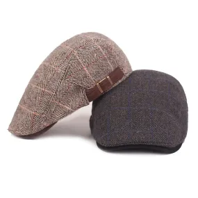 Beret Autumn Winter Herringbone Flat Cap Woolen Hat Men Women