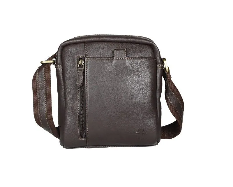 Bolso Caballero Mediano Piel Marron Cremallera Delantera