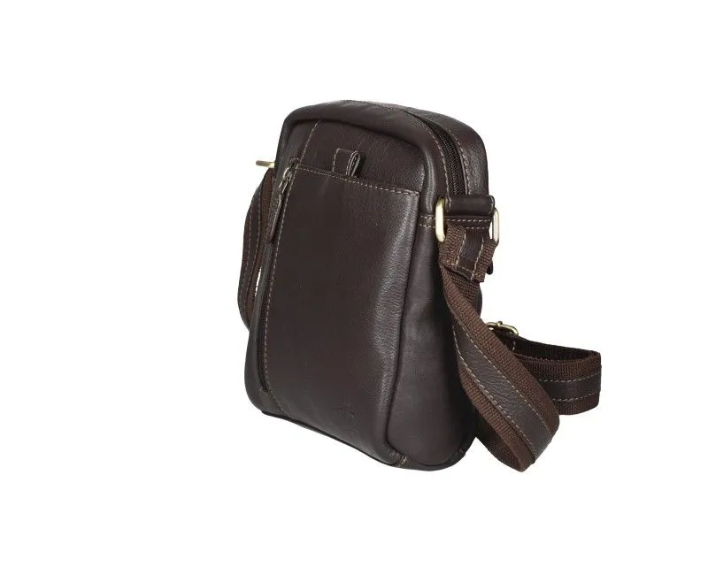 Bolso Caballero Mediano Piel Marron Cremallera Delantera