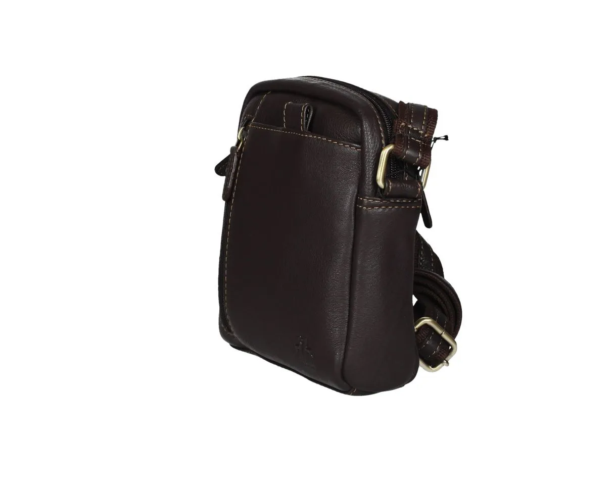 Bolso Caballero Peque#o Piel Marron Cremallera Delantera