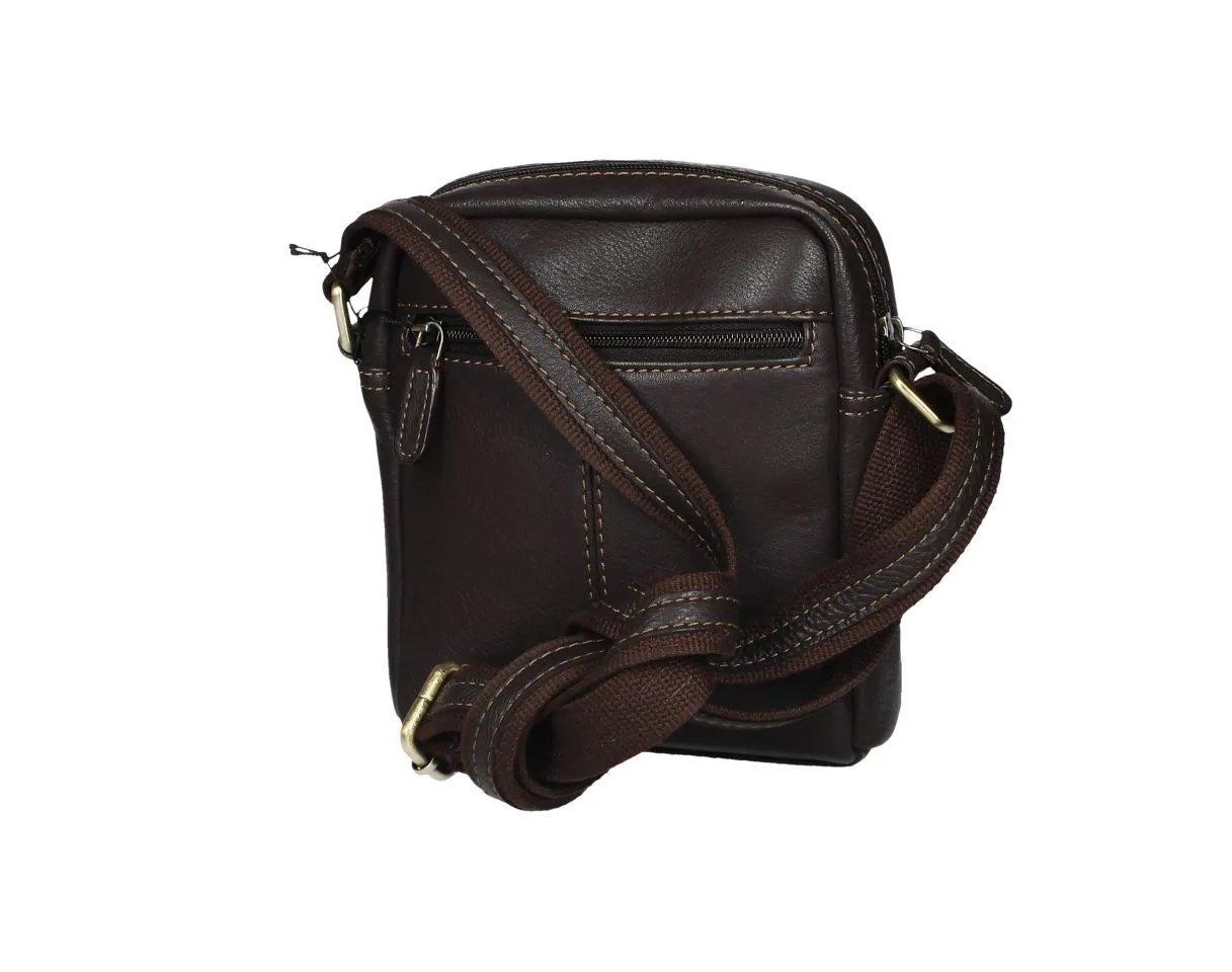 Bolso Caballero Peque#o Piel Marron Cremallera Delantera