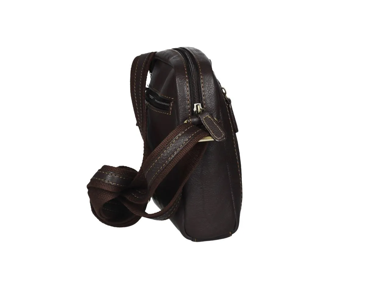 Bolso Caballero Peque#o Piel Marron Cremallera Delantera