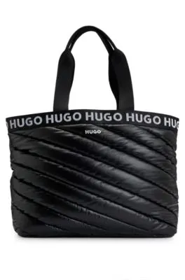 Bolso tote con detalles de logos y guateado en diagonal