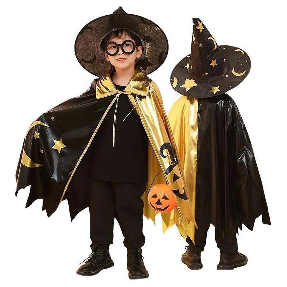 Carnival Cloak Boys And Girls Wizard Cape Five Star Cloak Hat Set Cosplay Cool Lindo Disfraz Perform