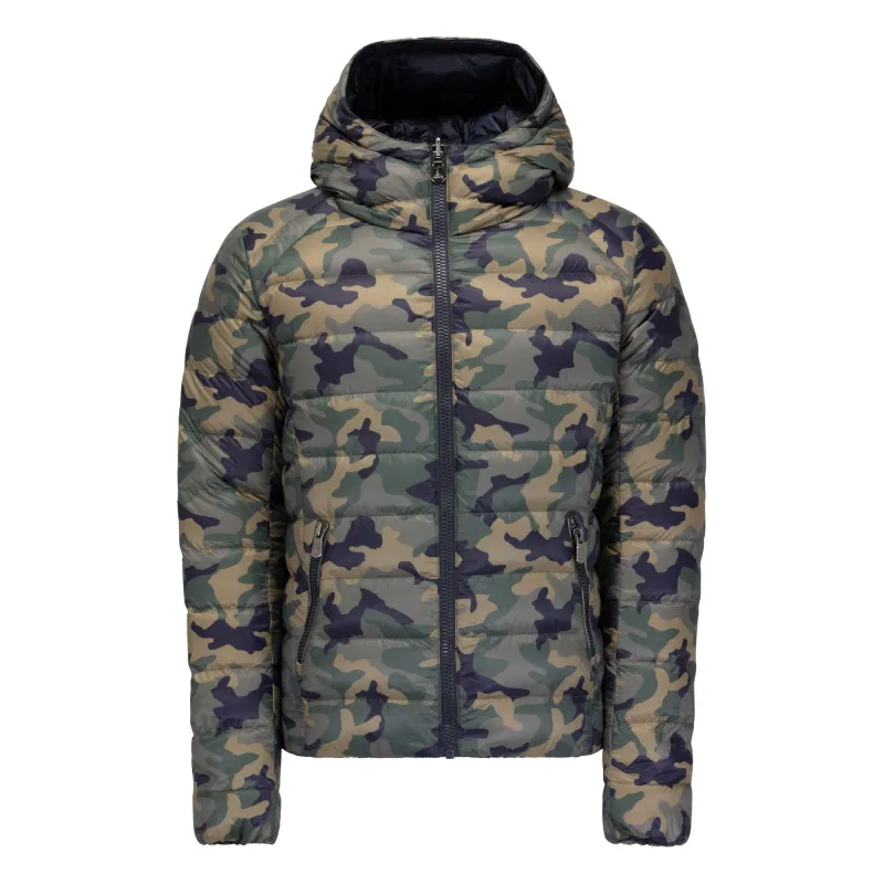 Chaqueta capucha Jott de plumas pato Hombre GRAN FRÍO 946 TANZANIE Justoverthetop REVERSIBLE camuflaje y azul marino