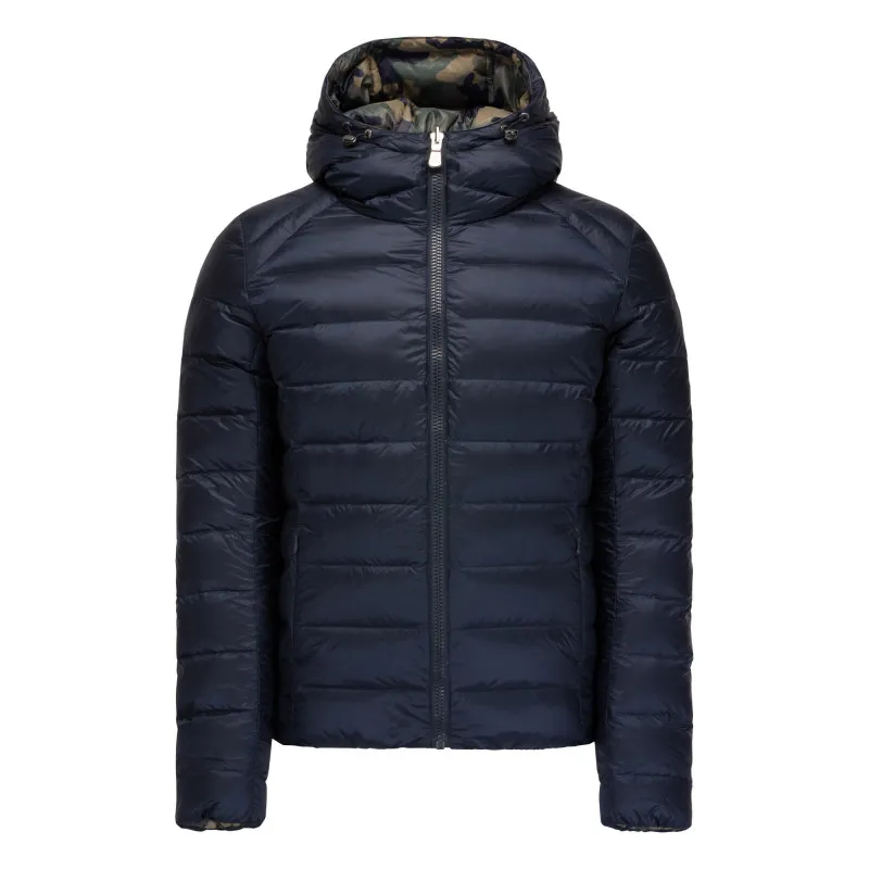 Chaqueta capucha Jott de plumas pato Hombre GRAN FRÍO 946 TANZANIE Justoverthetop REVERSIBLE camuflaje y azul marino