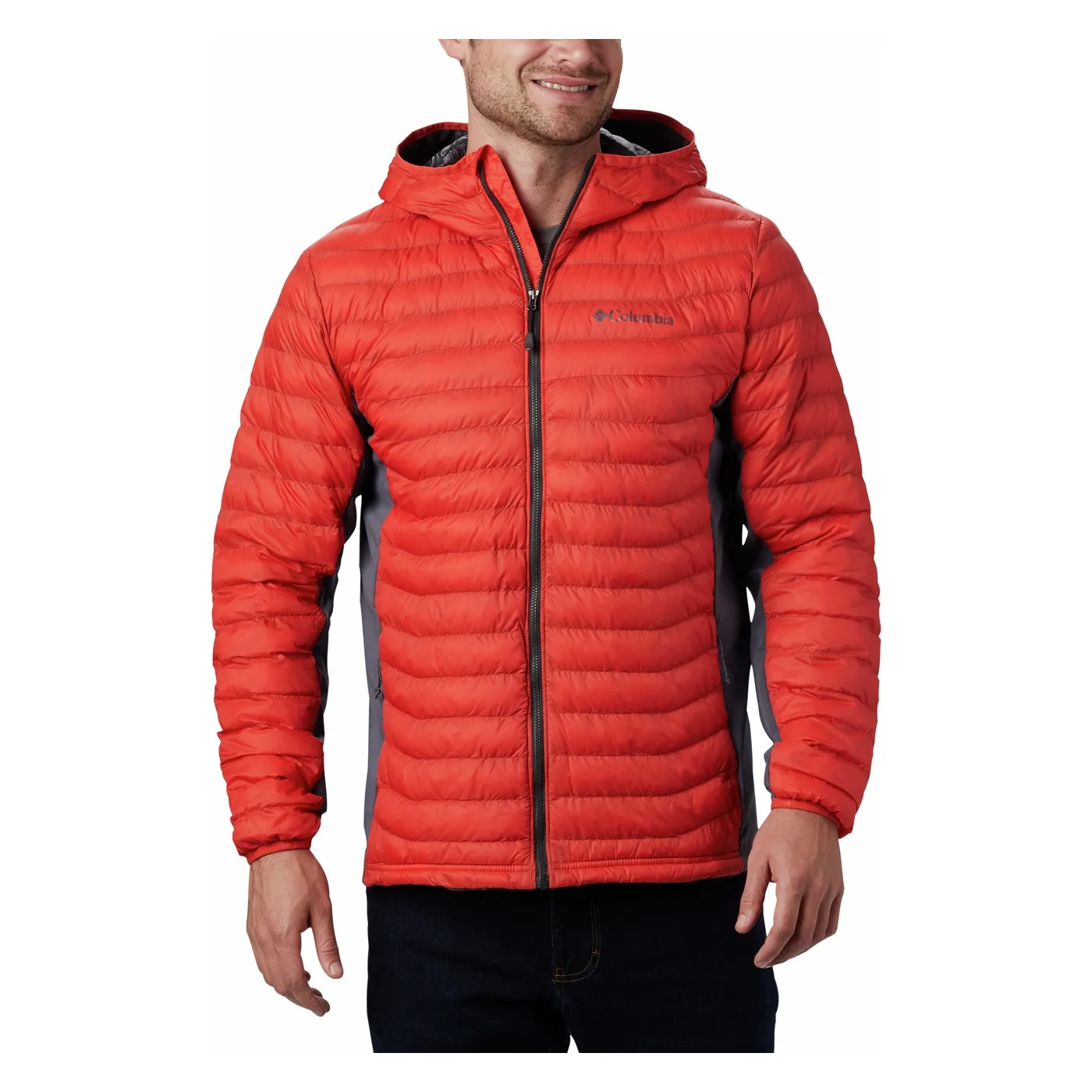 Chaqueta COLUMBIA con capucha y aislamiento para hombre cálida Powder Pass™ Hooded Jacket Ref.1773271845 Roja y gris