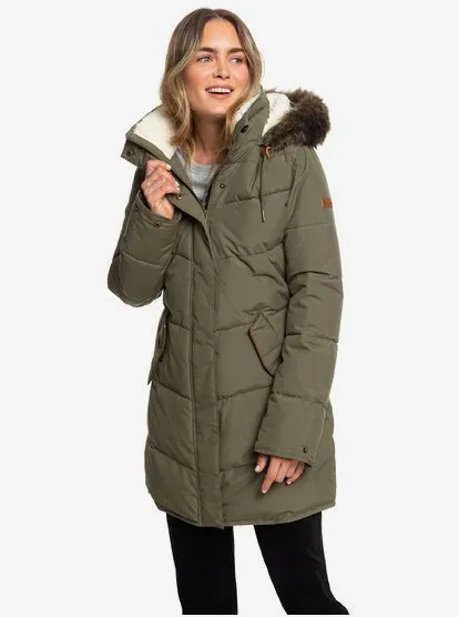 Chaqueta ROXY acolchada larga impermeable con capucha para Mujer ELLIE (crb0) Ref. ERJJK03289 verde caqui