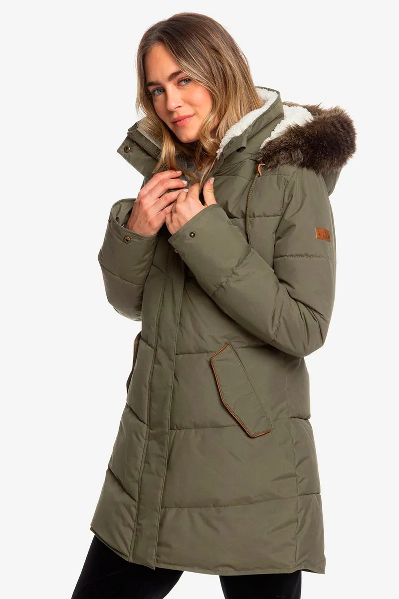 Chaqueta ROXY acolchada larga impermeable con capucha para Mujer ELLIE (crb0) Ref. ERJJK03289 verde caqui