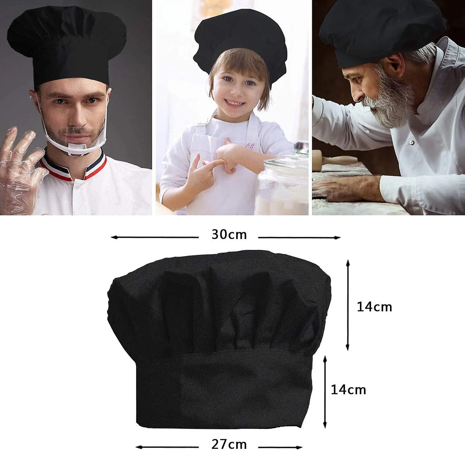 Chef's Hat Adult Elastic Adjustable Baker's Kitchen Cooking Chef Cap, White