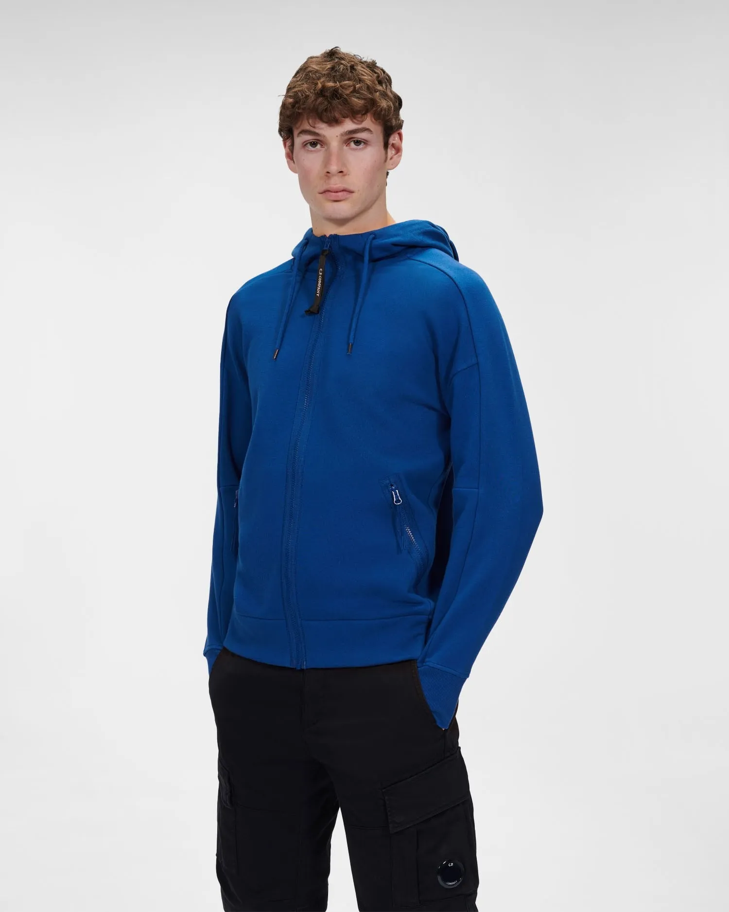 C.P. COMPANY ZIP THROUGH GOGGLE HOODY BLUE QUARTZ