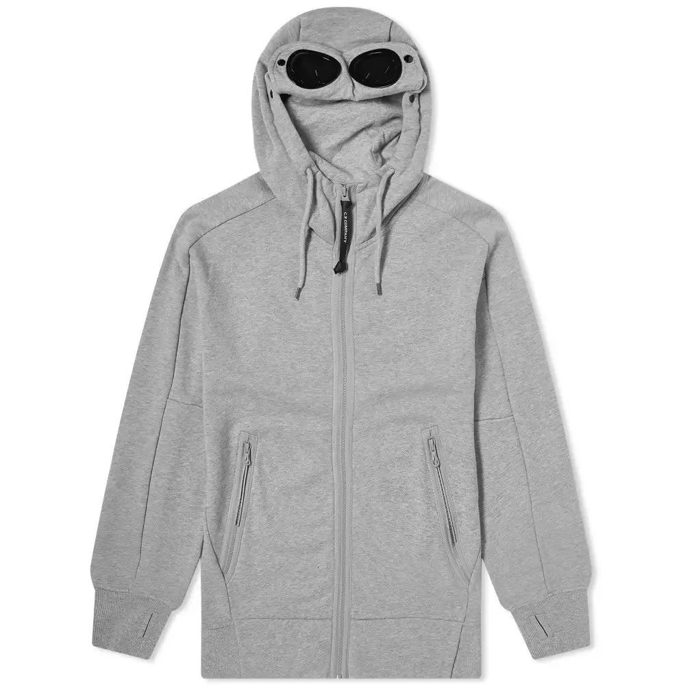 C.P. COMPANY ZIP THROUGH GOGGLE HOODY GREY MELANGE