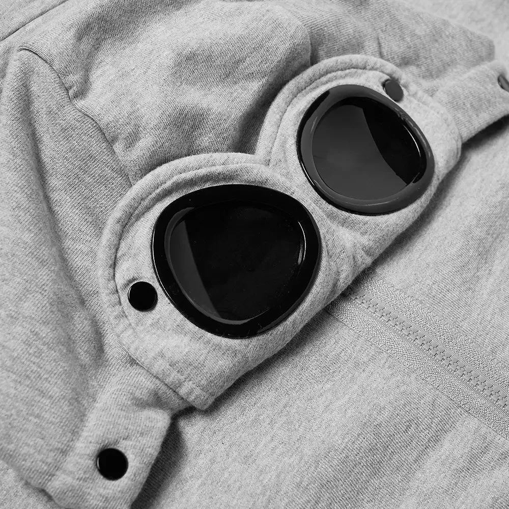 C.P. COMPANY ZIP THROUGH GOGGLE HOODY GREY MELANGE