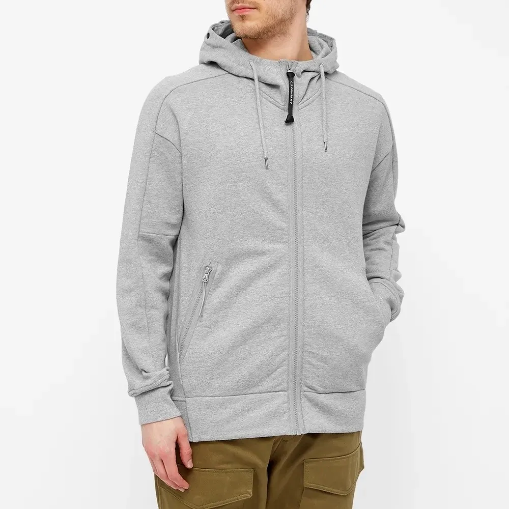 C.P. COMPANY ZIP THROUGH GOGGLE HOODY GREY MELANGE