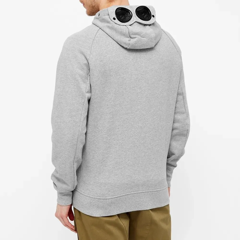 C.P. COMPANY ZIP THROUGH GOGGLE HOODY GREY MELANGE