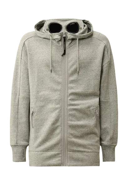 C.P. COMPANY ZIP THROUGH GOGGLE HOODY GREYSTONE MELANGE