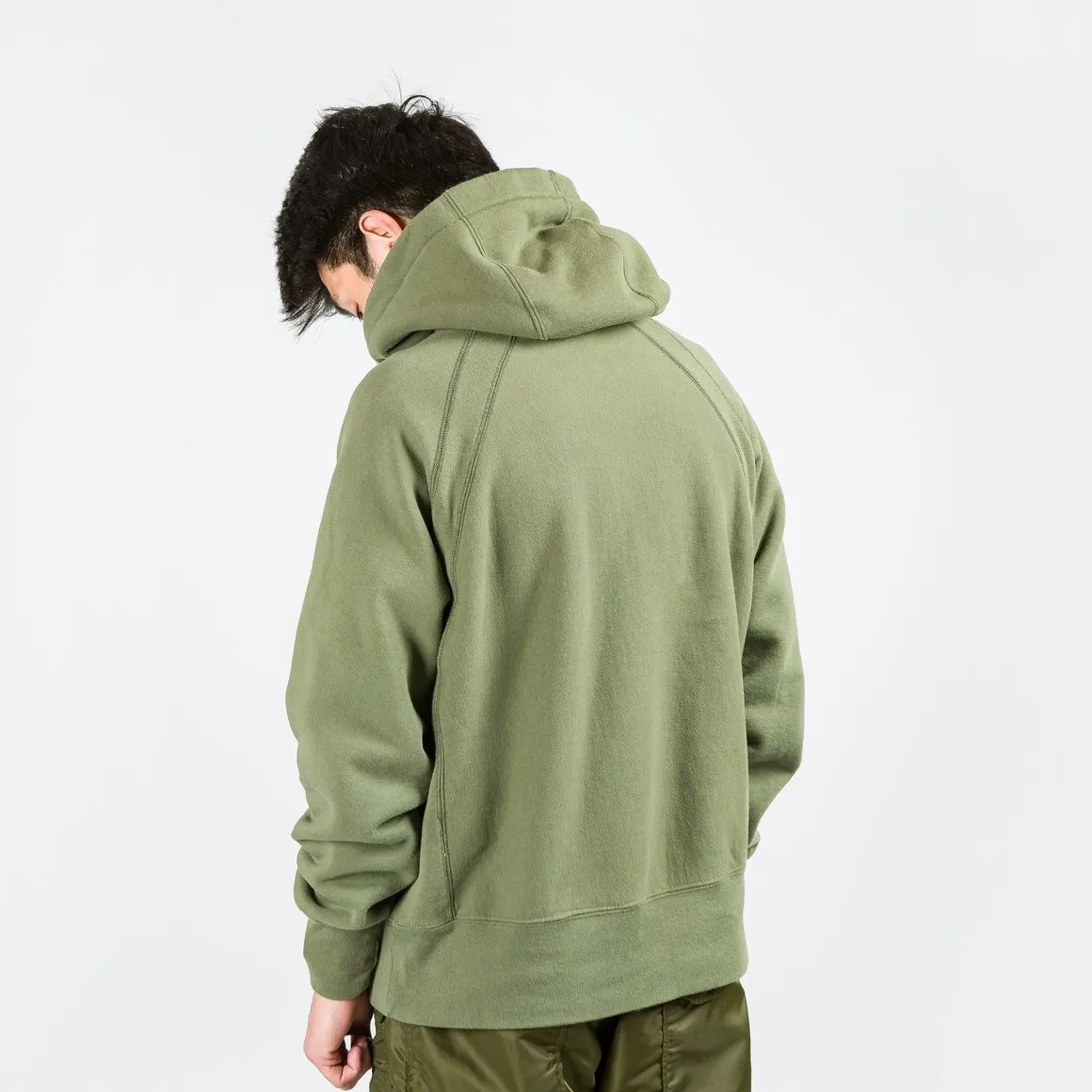 ENGINEERED GARMENTS RAGLAN HOODY OLIVE COTTON HEAVY FLEECE 