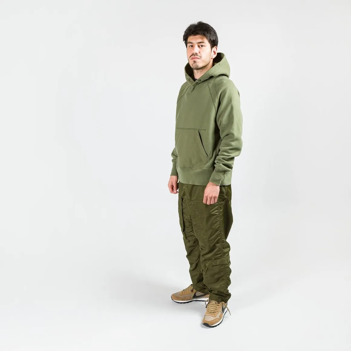 ENGINEERED GARMENTS RAGLAN HOODY OLIVE COTTON HEAVY FLEECE 