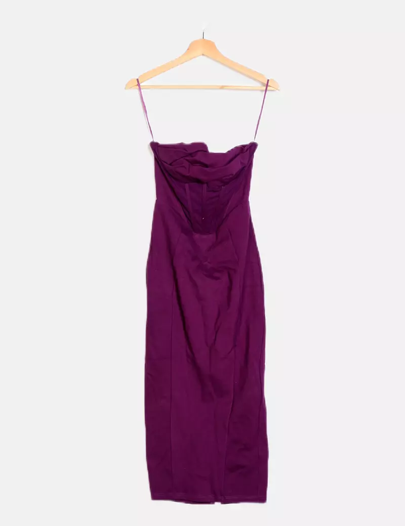 FASHIONNOVA Vestido midi palabra de honor morado