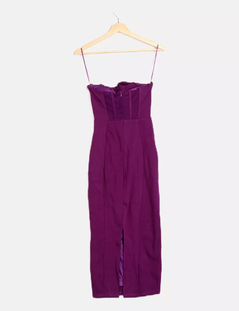 FASHIONNOVA Vestido midi palabra de honor morado