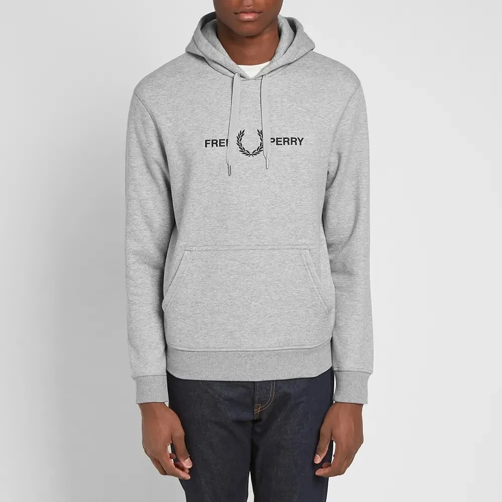 FRED PERRY AUTHENTIC EMBROIDERED LOGO POPOVER HOODY STEEL MARL 