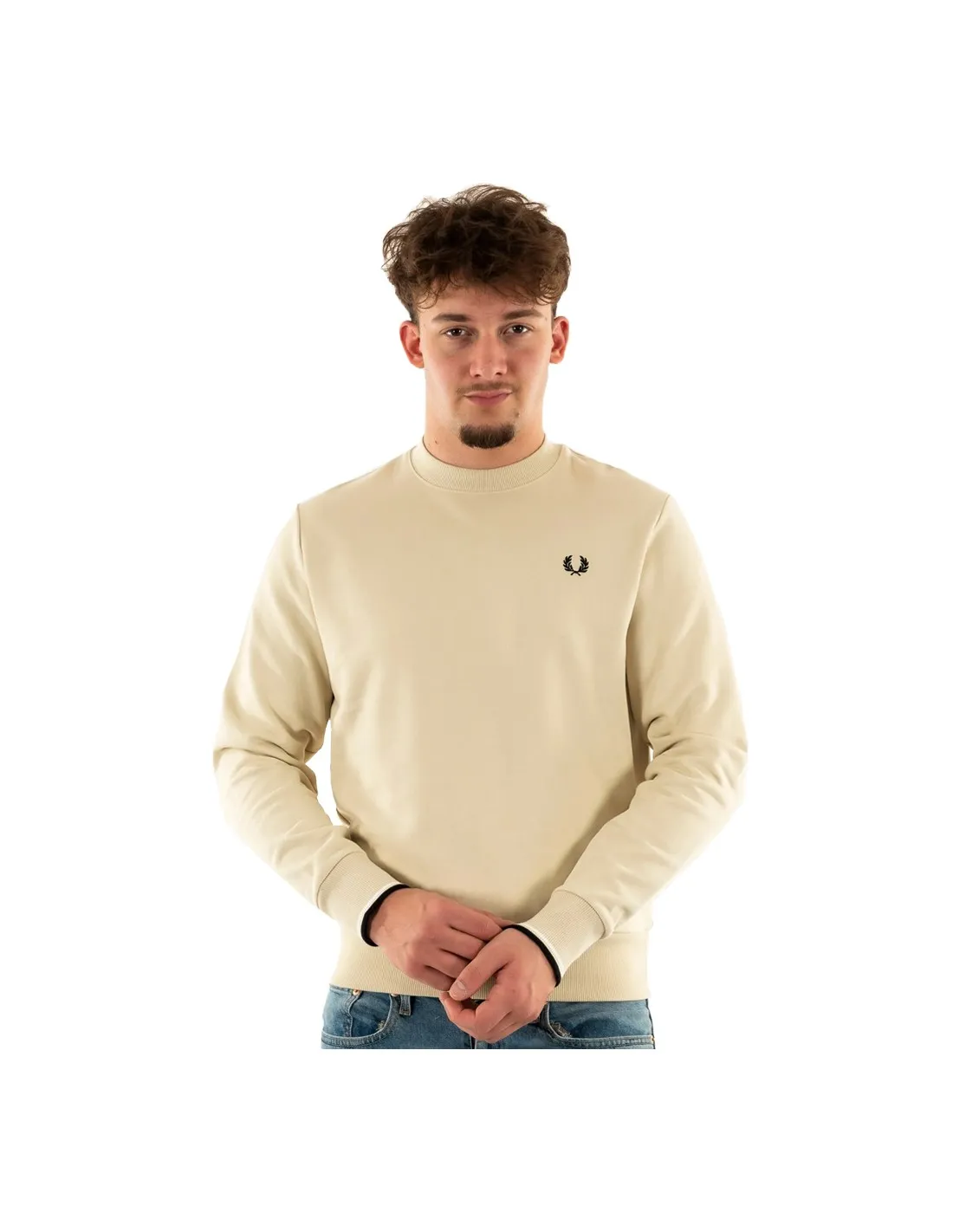 FRED PERRY CREW NECK SWEATSHIRT OATMEAL/BLACK