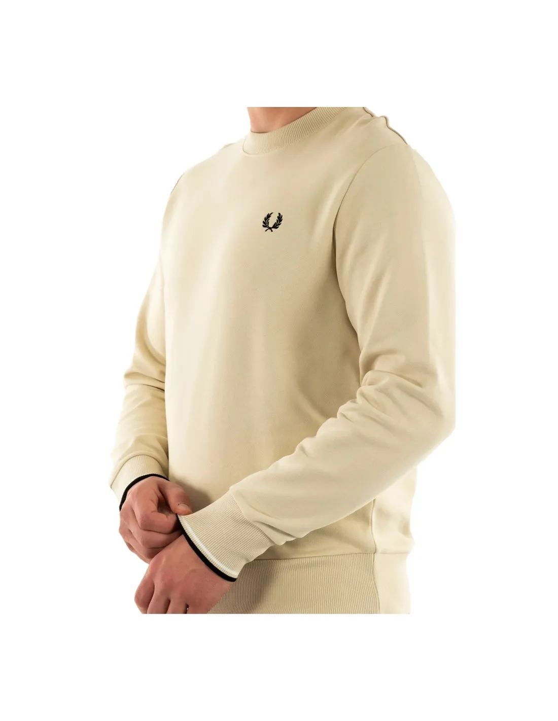 FRED PERRY CREW NECK SWEATSHIRT OATMEAL/BLACK