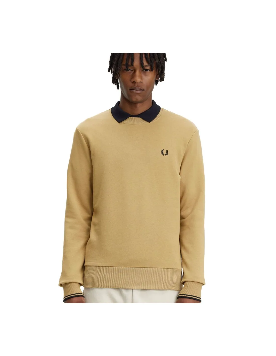 FRED PERRY CREW NECK SWEATSHIRT WARM STONE/BLACK/BLACK