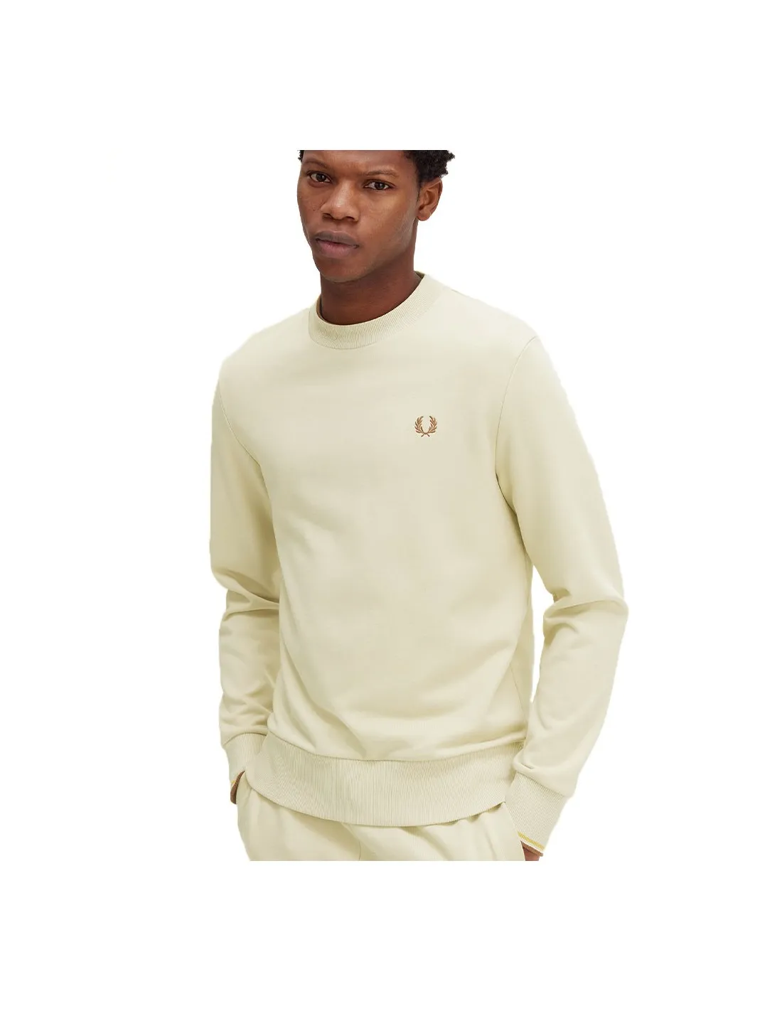 FRED PERRY CREW SWEATSHIRT OATMEAL/WHISKY BROWN