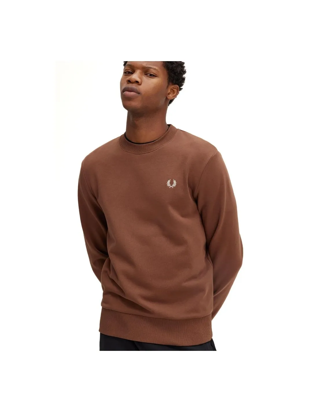 FRED PERRY CREW SWEATSHIRT WHISKY BROWN/PORRIDGE MARLE