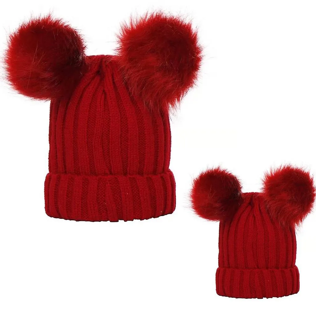 Fur Bobble Hat Double Pom Pom Beanie Women's Autumn And Winter Korean Fashion Knitted Hat Double Ball Cap Imitation Fox Fur 