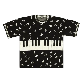 Just Don Piano Note Short-Sleeve Pullover Sweater