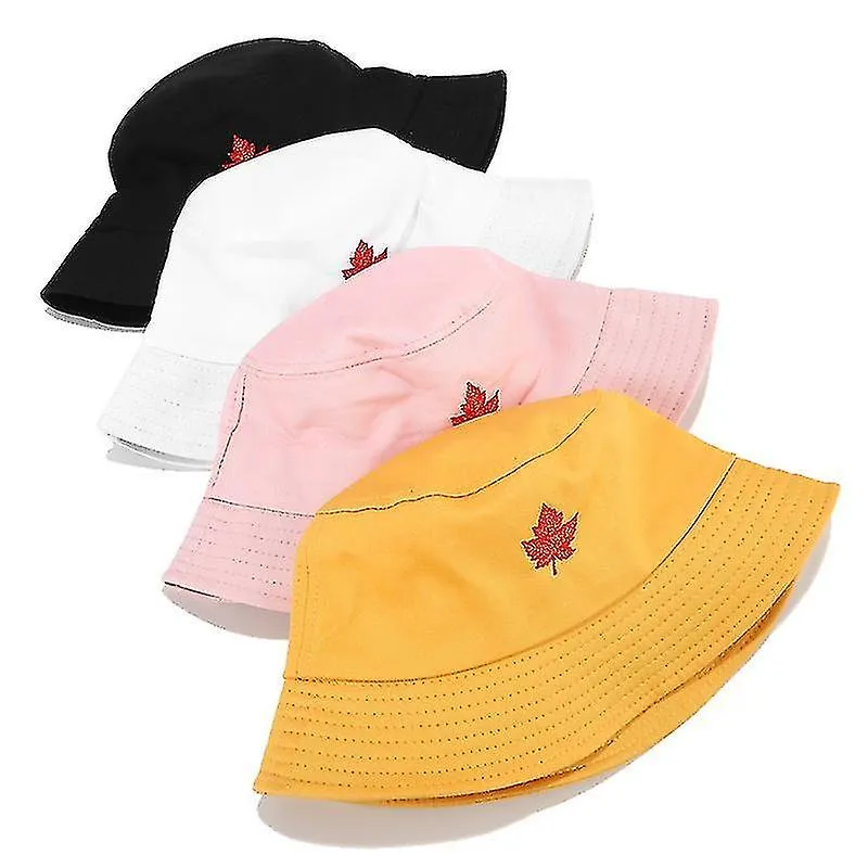 Leaf Embroidered Double-side Bucket Hat Spring Summer Outdoor Sun Hat For Men And Women