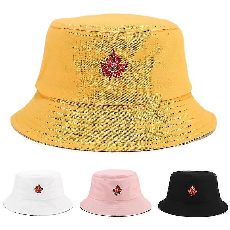 Leaf Embroidered Double-side Bucket Hat Spring Summer Outdoor Sun Hat For Men And Women