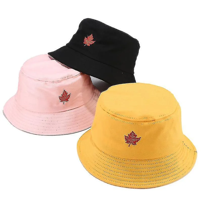 Leaf Embroidered Double-side Bucket Hat Spring Summer Outdoor Sun Hat For Men And Women