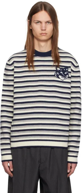 MAISON KITSUNÉ Striped Fox Head Intarsia Sweater