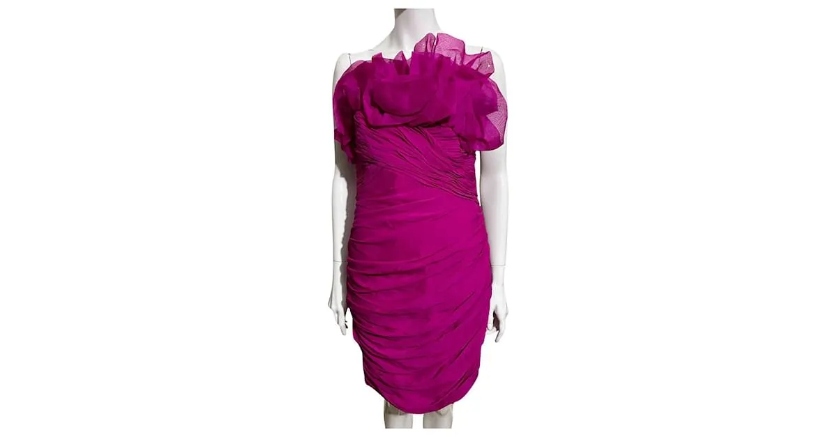 Marchesa Vestido palabra de honor fucsia Rosa 